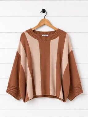 Trina Turk Brown and Cream Striped Crewneck Sweater